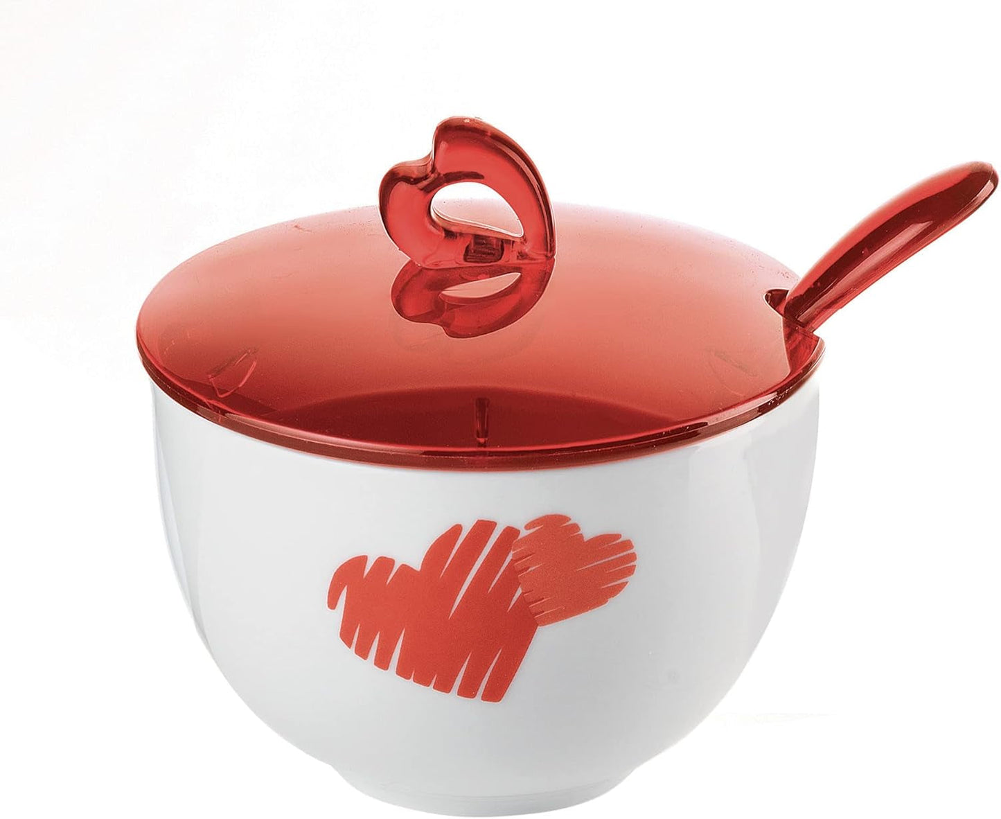 Guzzini - Love, sucrier avec cuillère - rouge transparent, 12,6 x 12,6 x h9,8 cm | 200cc-11470065