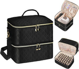 Sac organisateur de vernis à ongles, boîte de rangement double de vernis à ongles, organisateur de coffre pour le design des ongles, sacs cosmétiques pour 30 flacons de base Neonail (15 ml-0,5 fl. oz) et 1 lampe à ongles (noir)