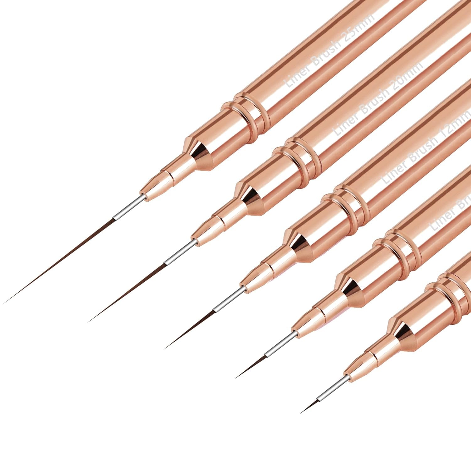 Lot de 5 pinceaux à ongles pour contour des ongles, ensemble de pinceaux de conception de peinture, outil de dessin de pointe d'ongle pour lignes longues, détails fins, dessin fin en taille 6/9/12/15/18 mm, noir