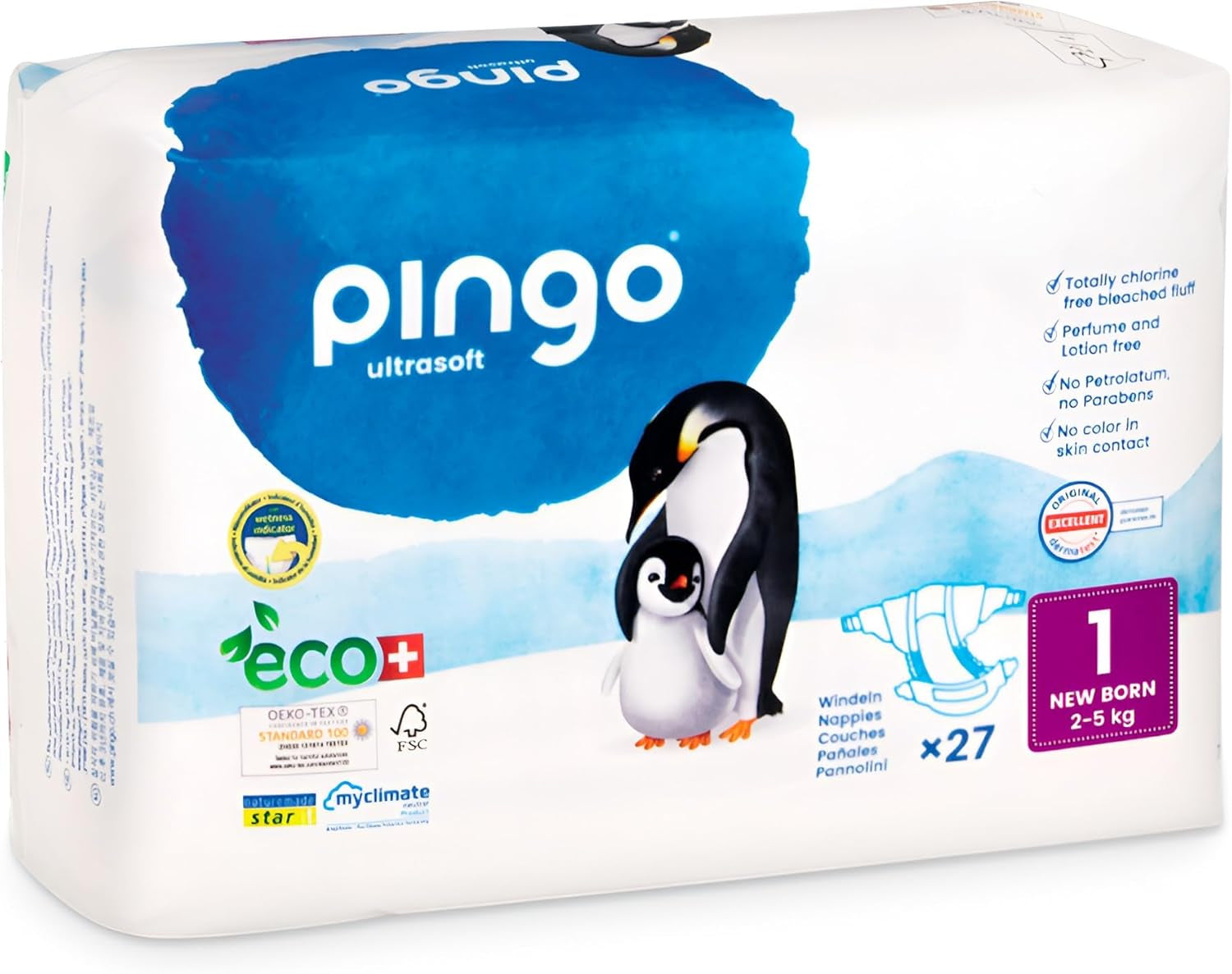 Couches bio taille 1 nouveau-né (2-5 kg), 1 sachet de 27 couches