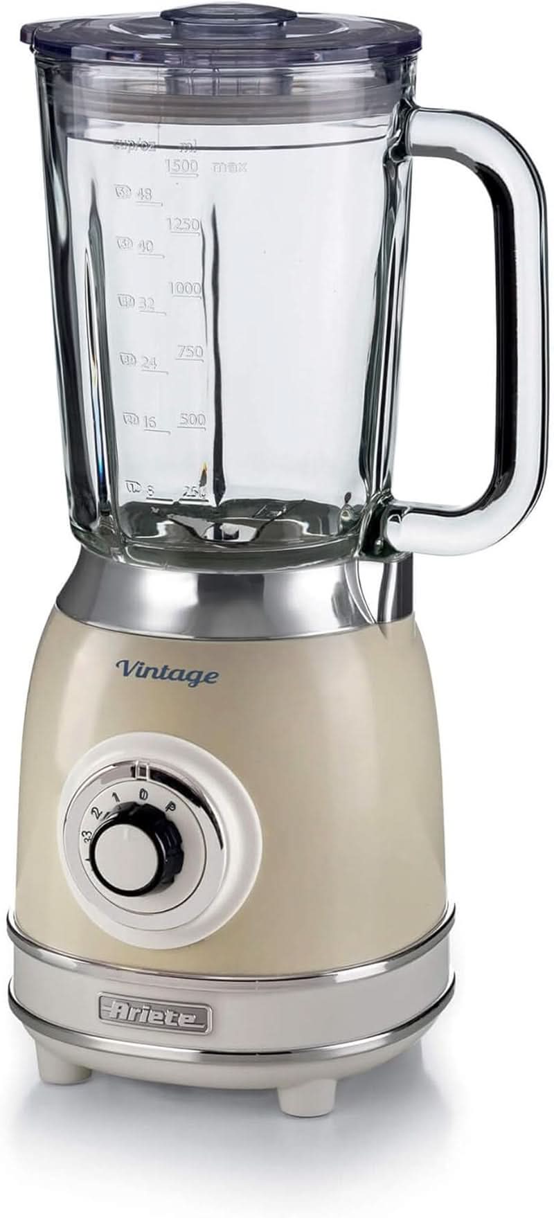 Ariete Vintage 583 Mixer Aus Glas, Retro Multifunktionsmixer Mit 4 Klingen, 4 Geschwindigkeiten + Pulse-Funktion, Ice-Brush Function, 1,5 Liter Fassungsvermögen, 1000W, Grün Bucatarie Naty Shop Beige Single
