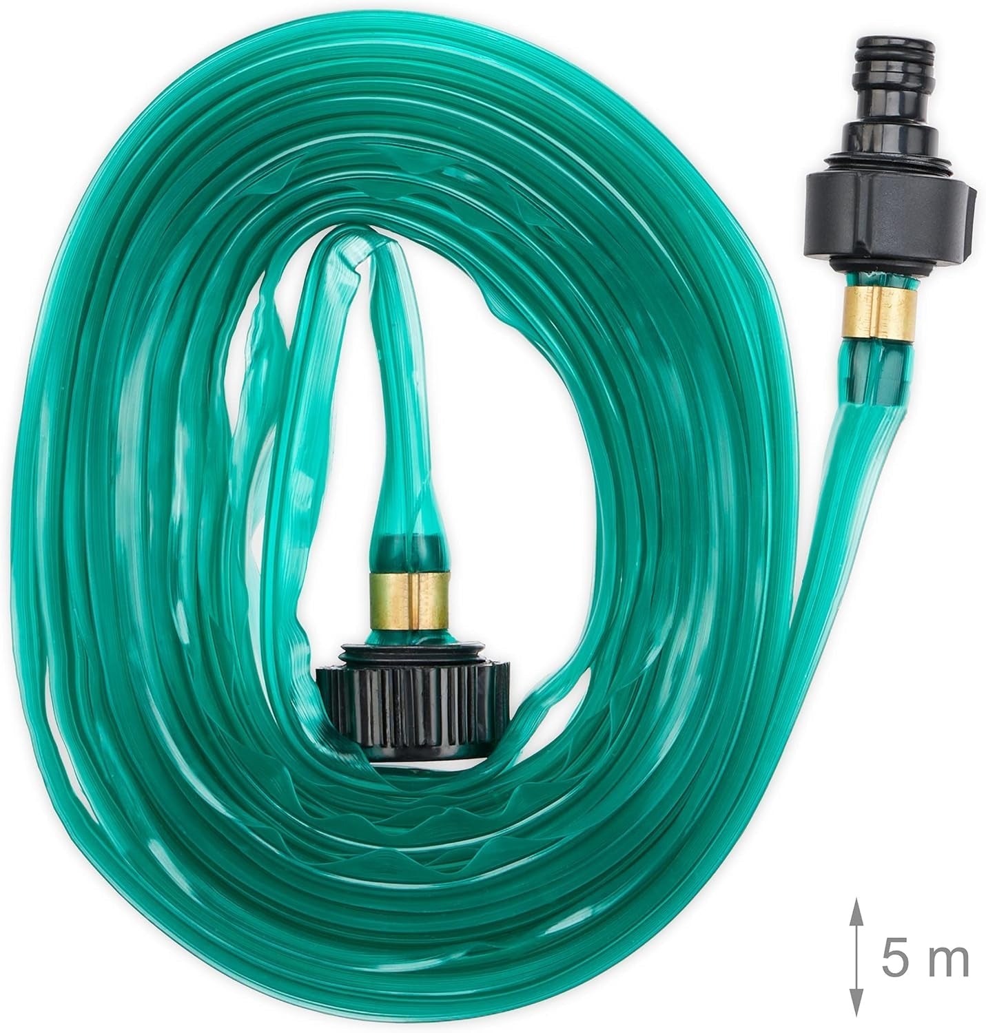 Relaxdays Tuyau d'arrosage de 5 m de longueur, arrosage uniforme des couches de jardin, plat, prêt à raccorder, tuyau d'arrosage, vert