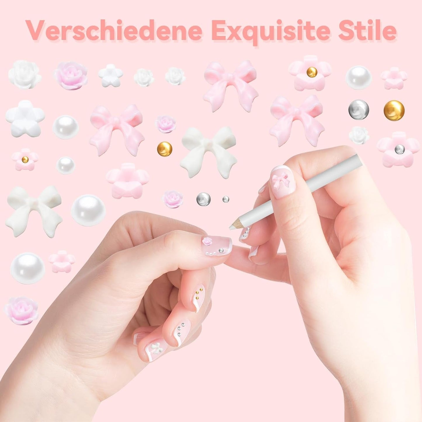 Charmes d'ongles 3D, Charms d'art d'ongle Schleifen, Blumen und Perlen, Charms de Nagel au Harz, Ensembles de décorations de ongles, Charms de bricolage Nägel, Nagelanhänger
