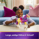 Unicorn Leaf Unicorn Academy - Licorne Ava originale de 28 cm de haut de la série Netflix avec une vraie crinière et une vraie queue, une bride, une selle et une brosse amovibles, pour les enfants à partir de 4 ans