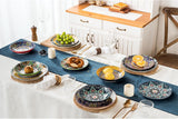 HENXFEN LEAD Service de table en porcelaine, service de table 12 pièces pour 4 personnes, service de table coloré pour 4 personnes – assiettes peintes à la main, assiettes à dessert, assiettes creuses – Style bohème