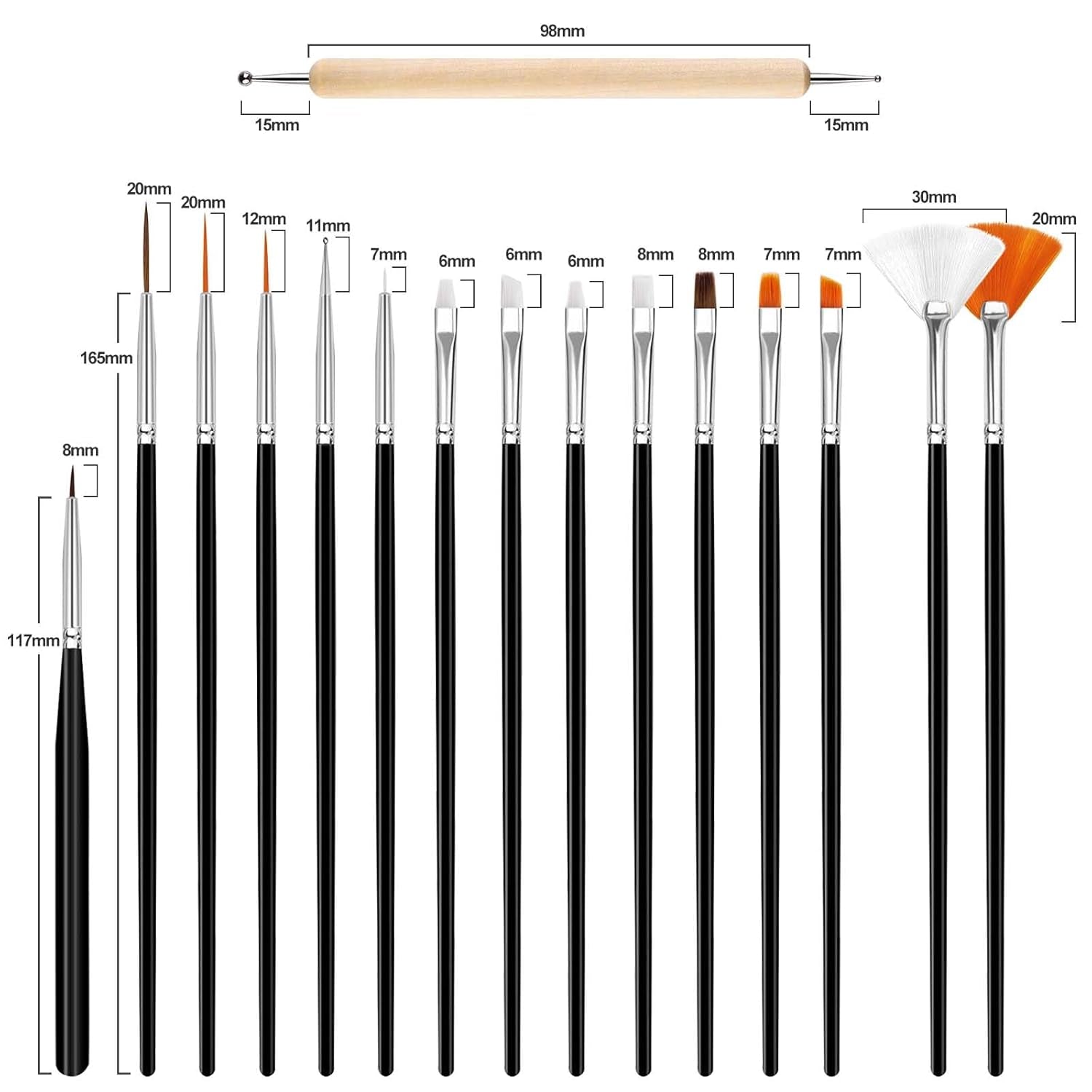 Hanyousheng 20 pièces ensemble de pinces à ongles, 15 pièces pinces à ongles, 5 pièces outils de pointage pour Nail Art pour bricolage Nail Art Design