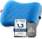 Oreiller gonflable de camping/voyage HIKENTURE avec housse d'oreiller amovible, oreiller ergonomique, oreiller cervical confortable pour voyage/extérieur, oreiller cervical gonflable de voyage (vert)... Oreillers orthopédiques cervicaux Naty Shop Bleu