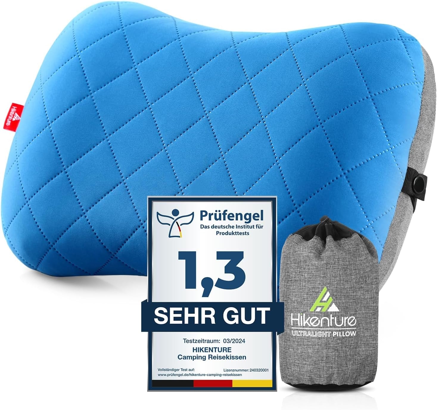 Oreiller gonflable de camping/voyage HIKENTURE avec housse d'oreiller amovible, oreiller ergonomique, oreiller cervical confortable pour voyage/extérieur, oreiller cervical gonflable de voyage (vert)... Oreillers orthopédiques cervicaux Naty Shop Bleu