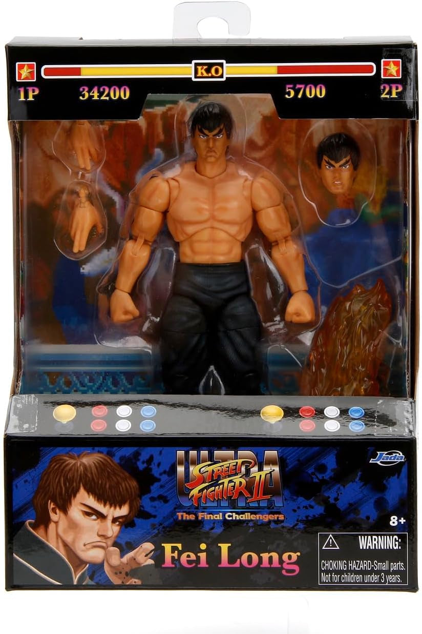 Jada Toys Street Fighter Figure Guile (15 cm) - Street Fighter 2 : The Final Challengers Figurine mobile à collectionner avec tête, mains et accessoires alternatifs, à partir de 13 ans Figurines Naty Shop Fei-Long