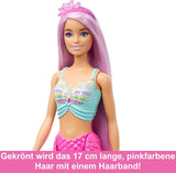 Poupée Barbie Sirène - avec de longs cheveux roses et des accessoires de coiffure personnalisés, dont une brosse, une jolie coquille et des nageoires roses, pour 3 ans et plus, HRR00 Naty Shop Dolls