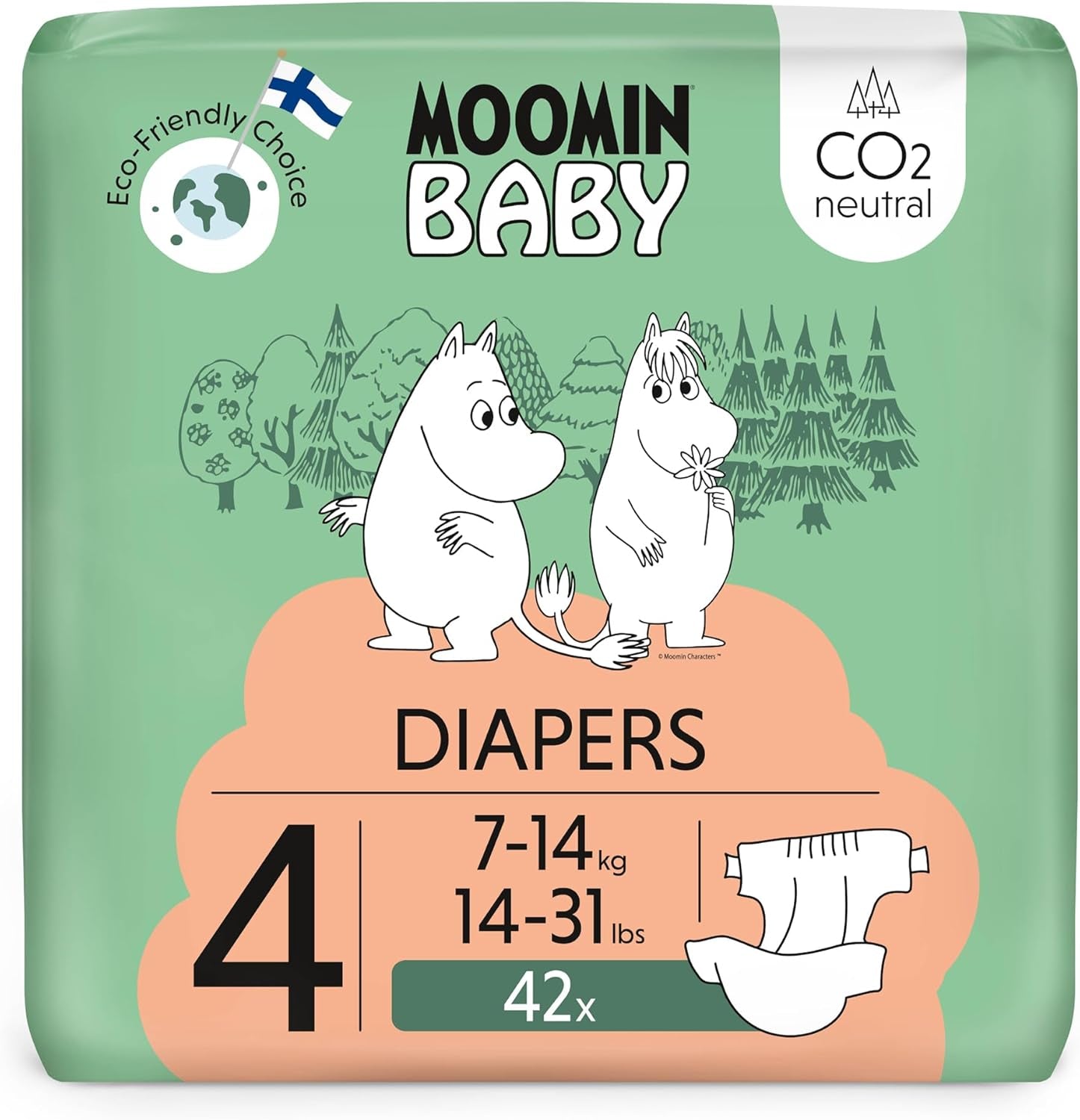 Couches Moomin Baby Eco, taille 3, 5-8 kg, 48 pièces, couches souples de qualité supérieure | Doux et agréable pour la peau, respirant, absorbant, sans produits chimiques inutiles |