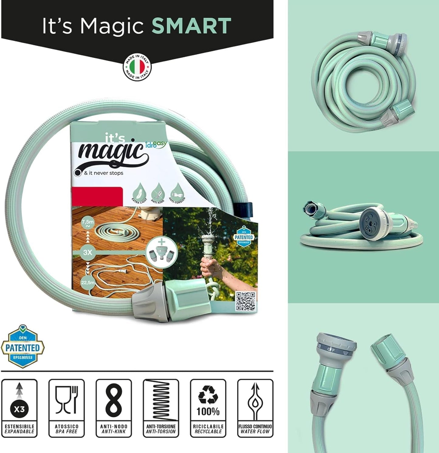 Magic Soft Smart 30 mètres - Tuyau d'irrigation de jardin, anti-nœud, anti-torsion, tuyau d'eau