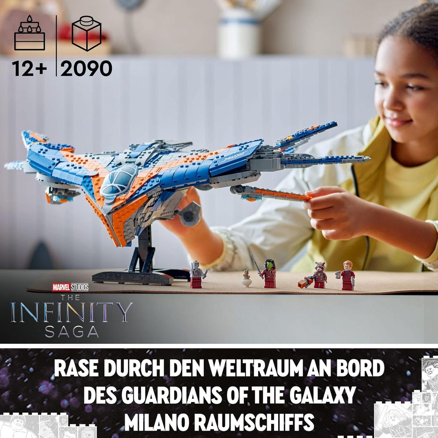 LEGO Marvel Les Gardiens de la Galaxie : le modèle de vaisseau spatial de construction Milano avec 4 figurines de super-héros Avengers Flyer pour les aventures spatiales Cadeau pour garçons et filles 76286 Jeux de construction Beuche den LEGO-Store