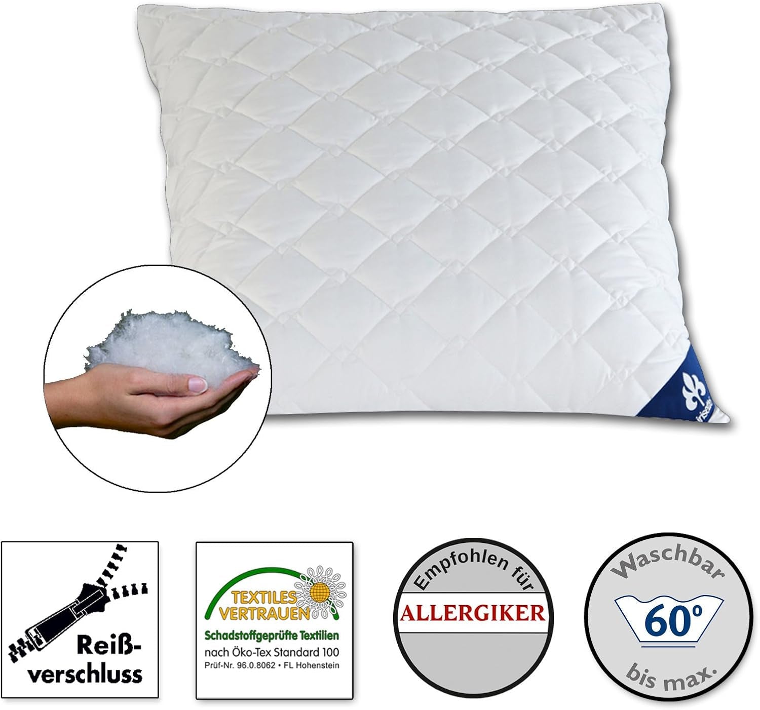 Oreiller Irisette Micro Thermo - Fabriqué en Allemagne - Oreiller avec housse amovible en microfibre douce, 40 X 80 Cm, certifié Ã-ko-Tex Oreillers standard Naty Shop Simple 1 paquet-80 X 80 Cm