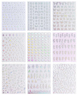 JMEOWIO Nagelsticker Aurora Holografisch 9 Blatt Nagelaufkleber Selbstklebend Herz-Flamme Spielt Schmetterlings-Mond Die Hauptrolle Nail Art Sticker Dekoration Nageldesign Zubehör