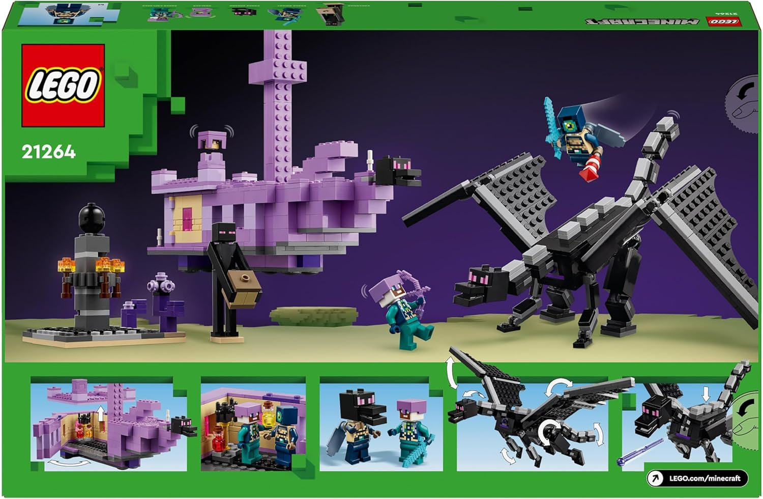 LEGO Minecraft The End Dragon et The End Ship Ensemble de jeu d'action et de découverte Jeu vidéo Ensemble d'aventure Cadeau pour garçons et filles de 8 ans 21264 Ensembles de construction Beuche den LEGO-Store