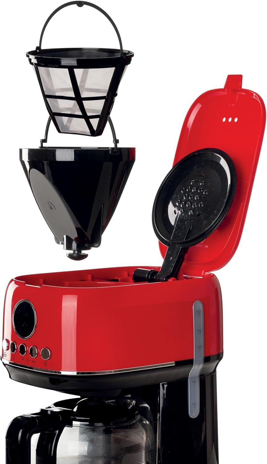 Ariete Moderna 1396 Machine à expresso à filtre pour préparer du café américain jusqu'à 15 tasses Carafe en verre Plaque chauffante Écran LCD Filtres amovibles et lavables Blanc