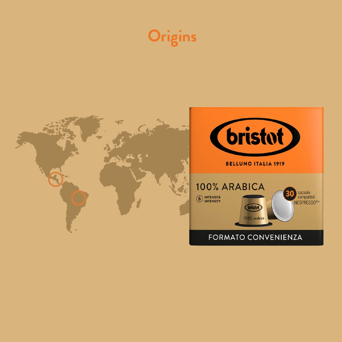 Bristot, café 100% Arabica – 120 capsules compatibles Nespresso – Kaffeemischung aus Mittelamerika und Brasilien, Schokolade und Trockenfrüchtenoten – 4 Packungen pour 30 capsules