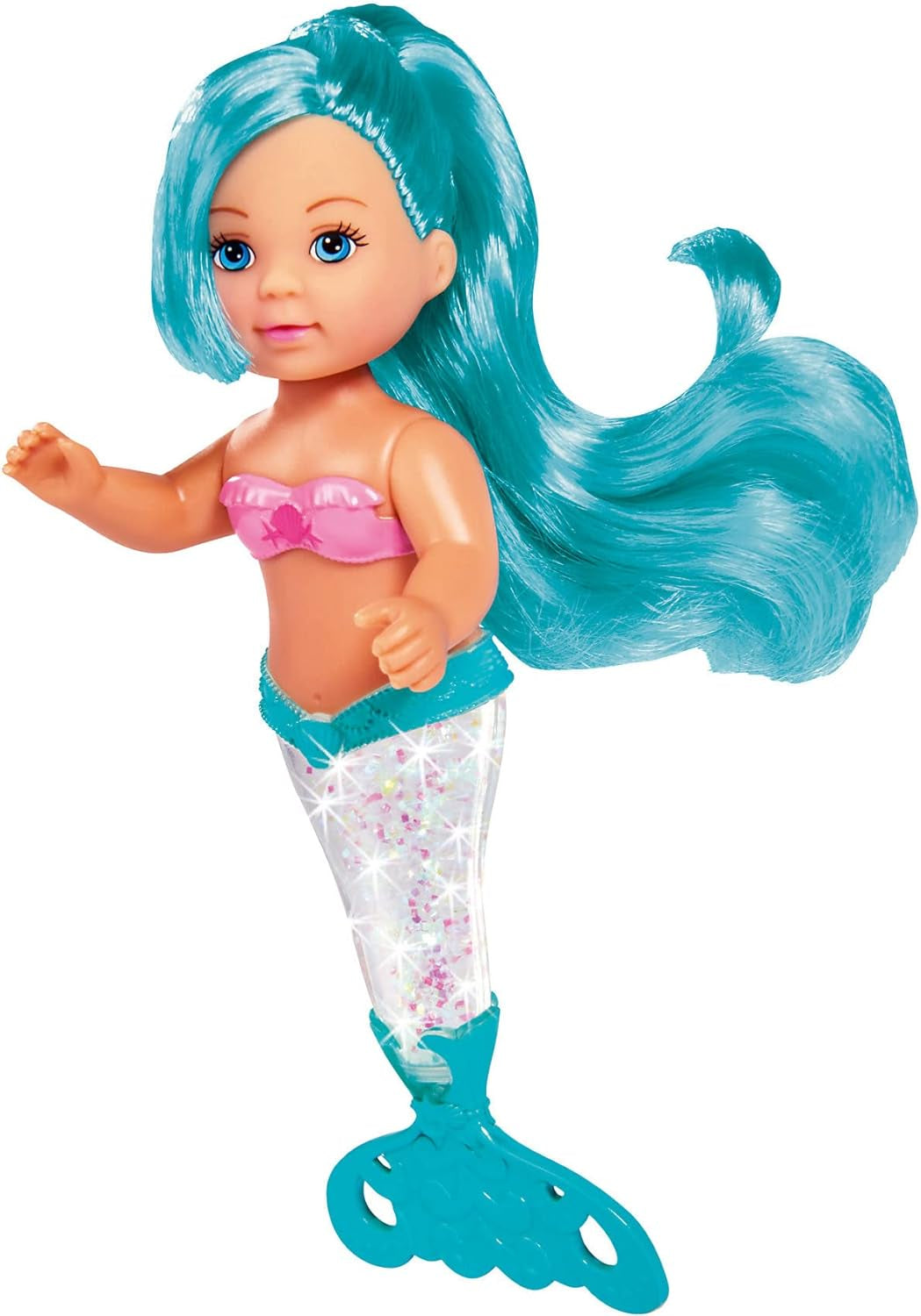 Simba 105733482 - Evi Love Glitter Mermaid, poupée sirène avec une nageoire caudale qui brille lorsqu'on la secoue. Un seul article est fourni.