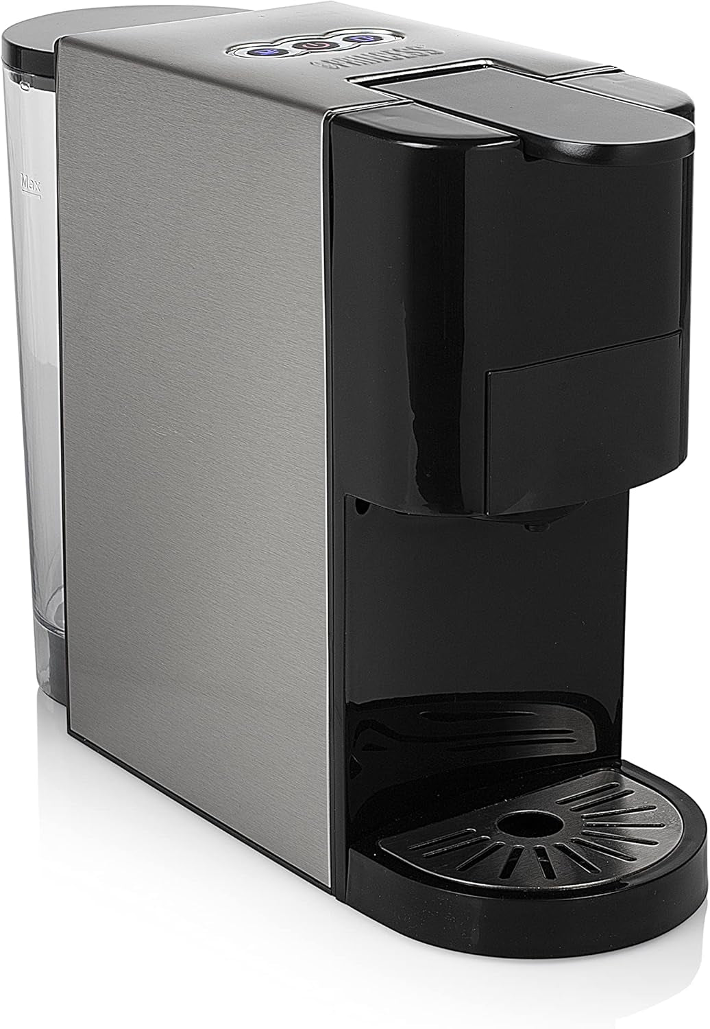 Machine à expresso multicapsules Princess 5 en 1 – Compatible avec Nespresso, Dolce Gusto, Lavazza a Modo Mio et ESE Pads, capacité 0,8 L, 1450 W, argent, noir