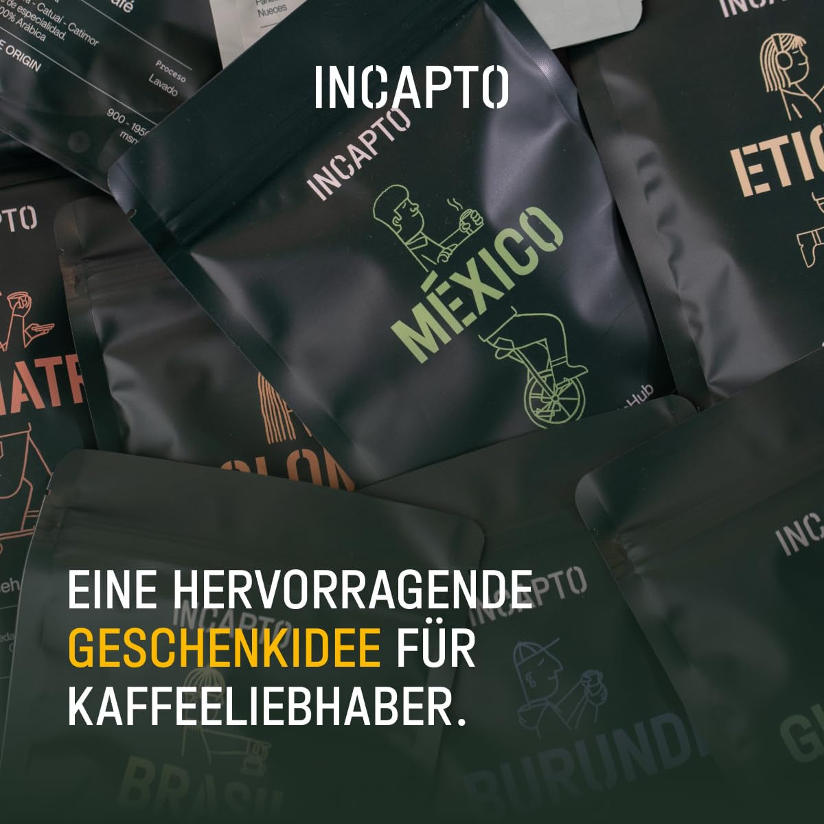 Sélection de grains de café Incapto dans le monde entier | Sélection de 10 origines du monde | Café de spécialité | 100% Arabica | Idéal comme coffret cadeau café | Pour les amateurs de café | 10 paquets x 100g