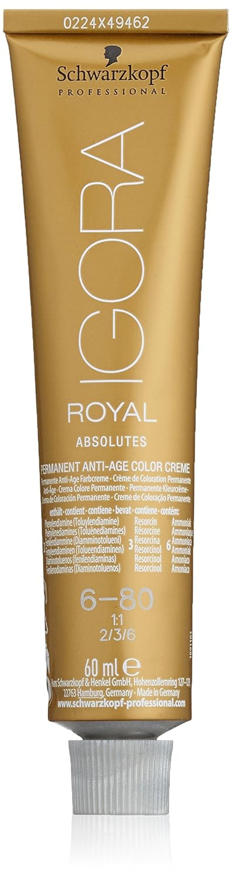 Coloration capillaire Igora Royal Absolute Age Blend, 7-560 Blond chocolat doré moyen, 60 ml Naty Shop Coloration capillaire 6-80 Blond foncé rougeâtre naturel 60 ml (1 paquet)