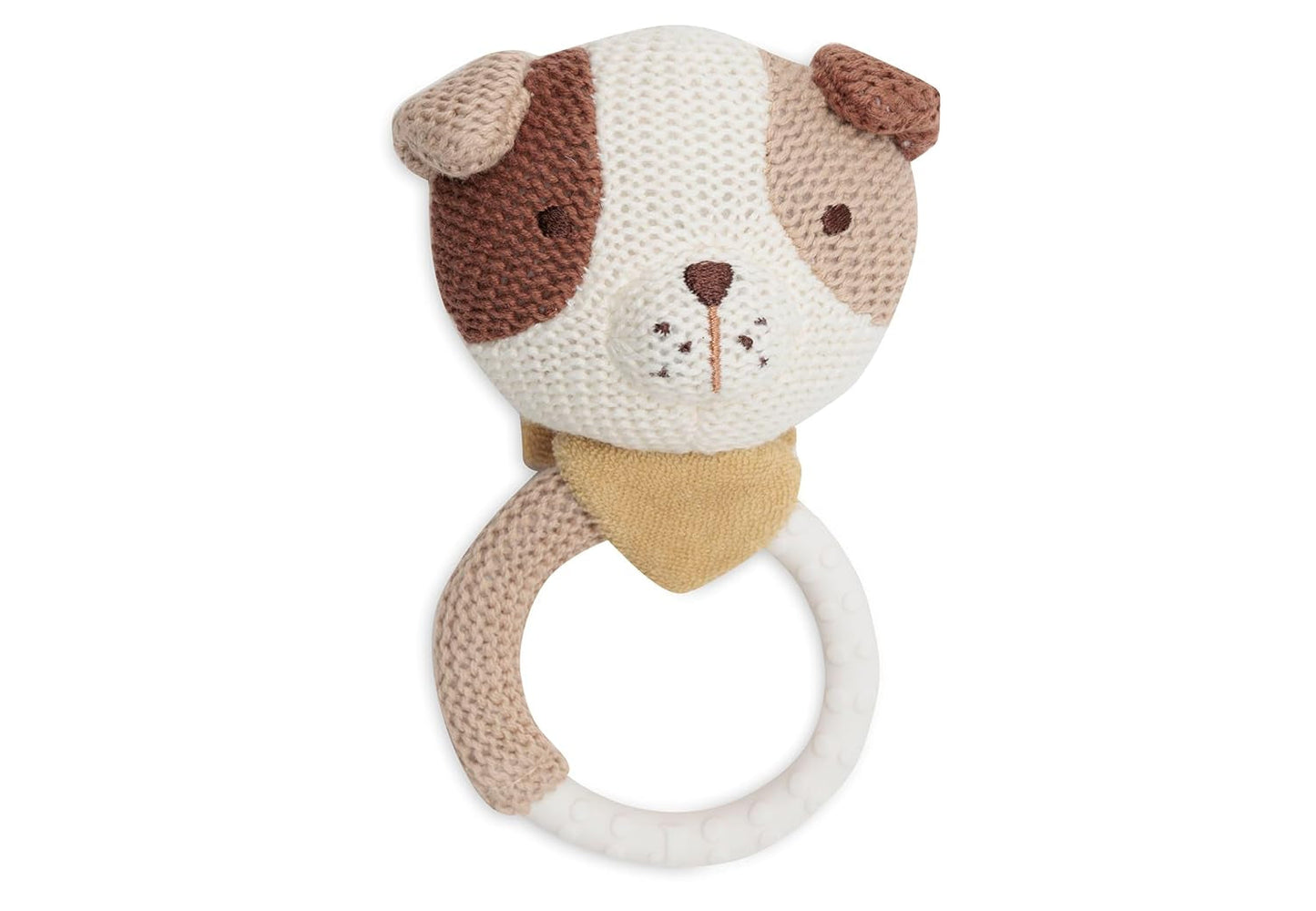 Jollein Anneau de dentition pour bébé – Mick – Aide à la dentition – Sans BPA – Tête de chien tricotée – Anneau de dentition en silicone – Jouet pour bébé – Soulage les douleurs de dentition