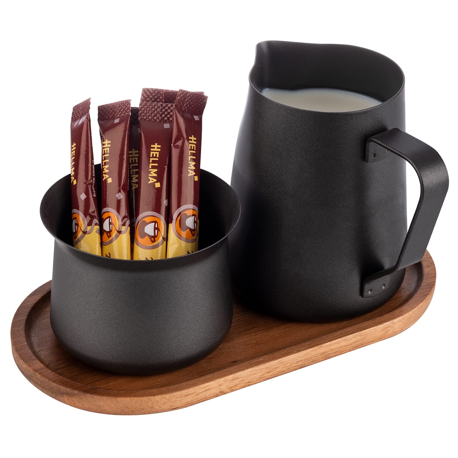 Service à lait et sucre APS 634, set 5 pièces, bois d'acacia, acier inoxydable, revêtement antiadhésif, noir