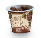 HELLMA Coeurs au Muesli et Chocolat - 18 portions de 30 g chacune - Gruau enrobé de chocolat en forme de coeur, tasses à emporter