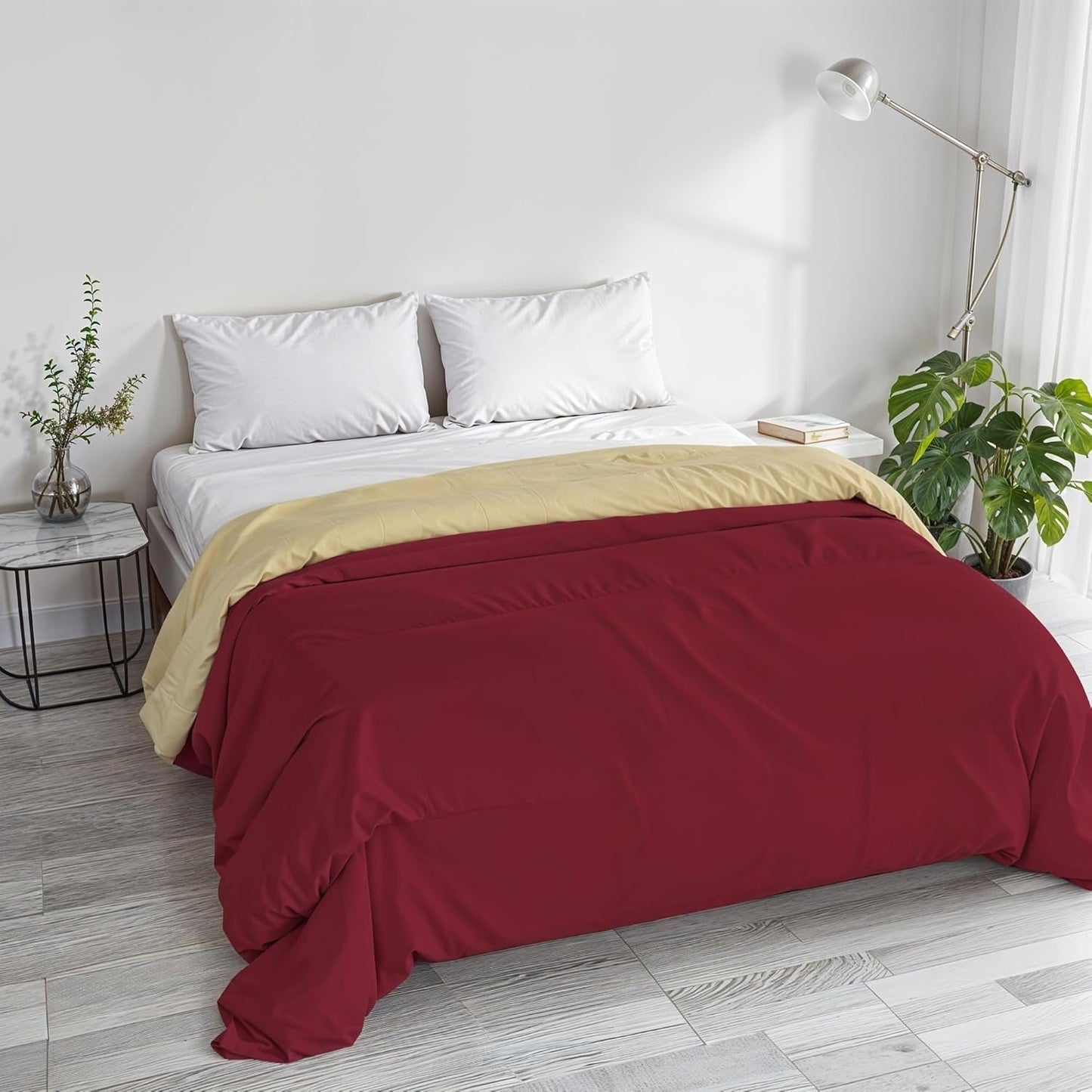 Couette d'hiver basique, unie et doublée, vert foncé/crème, 200X245Cm Naty Shop Couettes et couettes Bordeaux/crème 250X245Cm