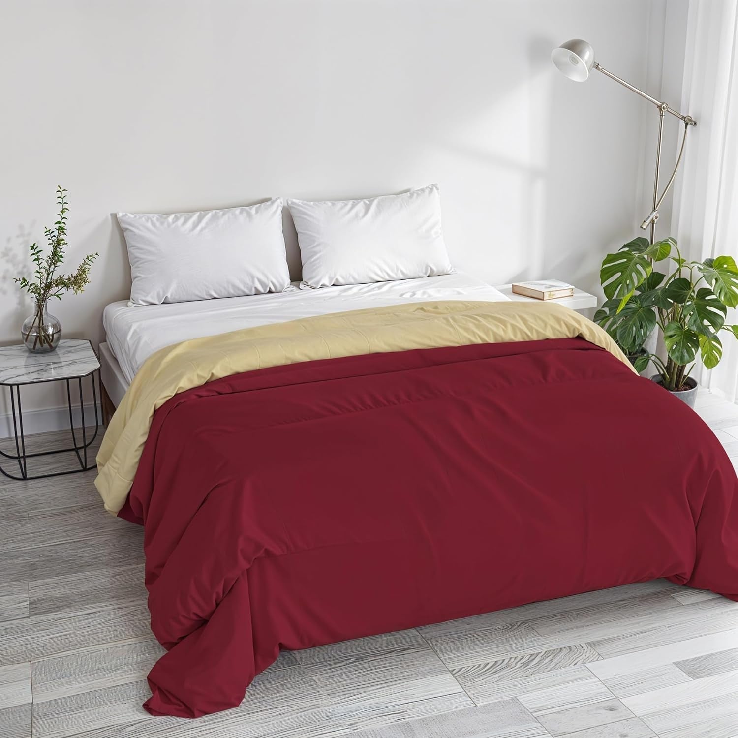 Couette d'hiver basique, unie et doublée, vert foncé/crème, 200X245Cm Naty Shop Couettes et couettes Bordeaux/crème 250X245Cm