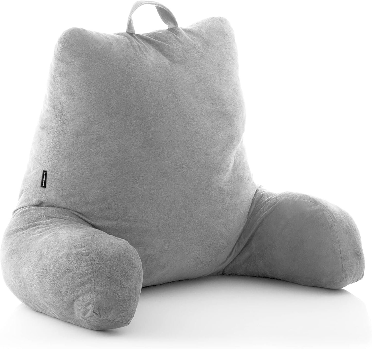 Oreiller de lecture InnovaGoods Huglow avec accoudoir pour canapé, lit et tapis, oreiller de lecture avec support lombaire et poignée de transport, ergonomique, prévient l'inconfort et la douleur, gris