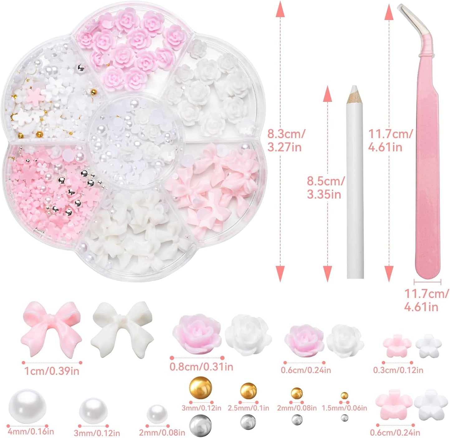Charmes d'ongles 3D, Charms d'art d'ongle Schleifen, Blumen und Perlen, Charms de Nagel au Harz, Ensembles de décorations de ongles, Charms de bricolage Nägel, Nagelanhänger