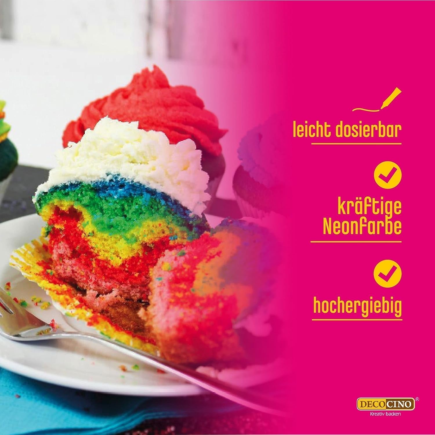 Decocino Neon Colorant Alimentaire Set - 3 Pièces - Rouge, Rose, Violet - Colorant Alimentaire Haute Dose - Pour Colorer Gâteaux, Muffins, Cupcakes - Sans Goût