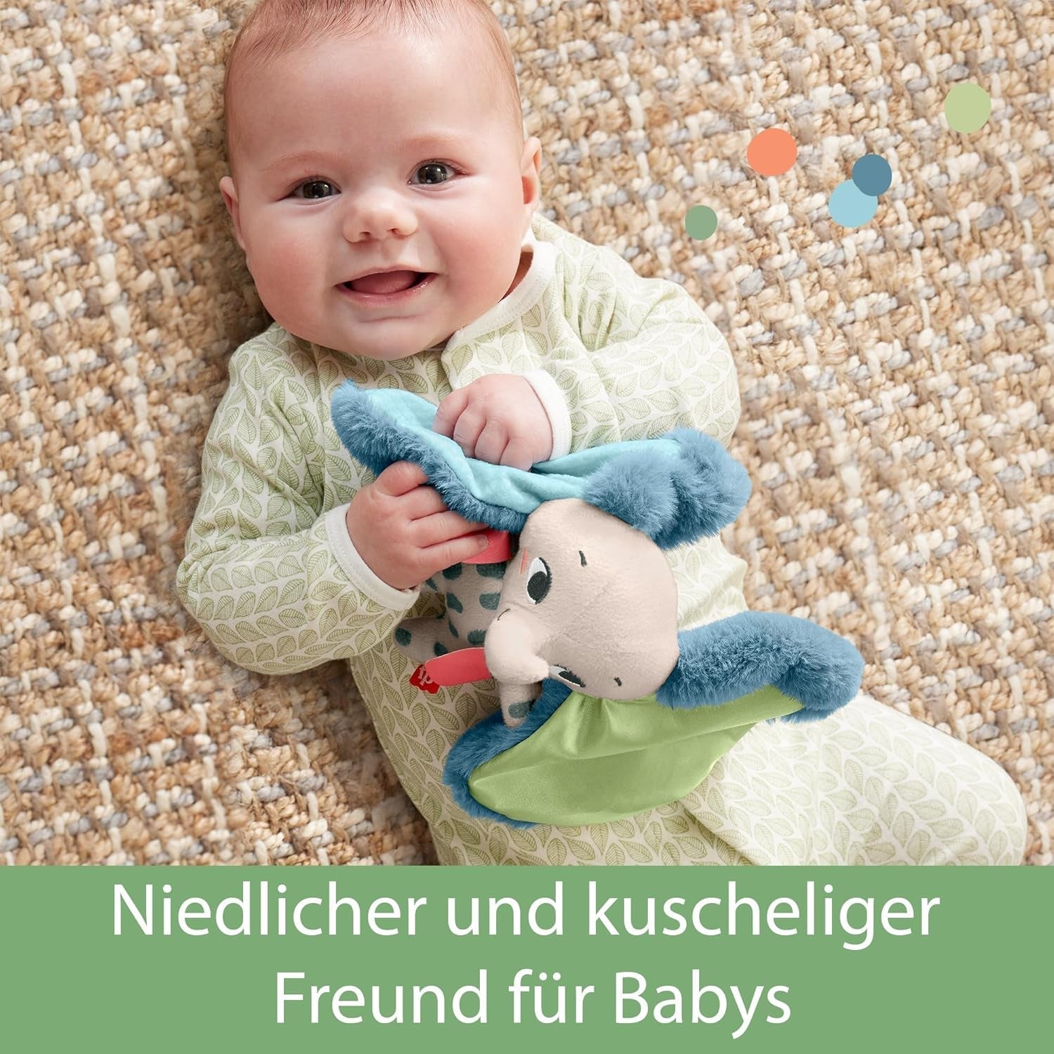 Fisher-Price Giant Ear Elephant - Adorable peluche douce avec de très grandes oreilles, composée à 90 % de plastique recyclé et emballage certifié FSC, pour bébés de 3 mois et plus, HKD63 Bebe Toys Naty Shop
