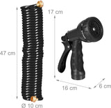 Relaxdays Tuyau spiralé extensible jusqu'à 10 m Tuyau d'arrosage flexible avec pulvérisateur d'eau 7 modes de pulvérisation Noir