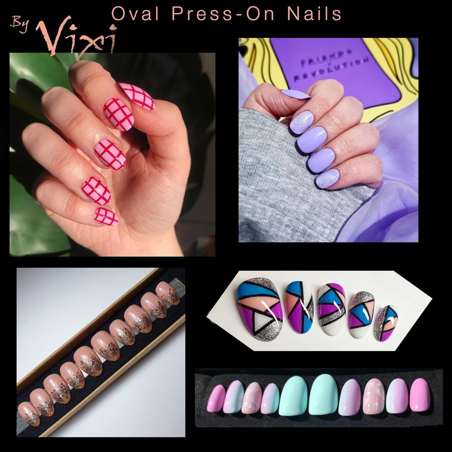 Vixi 600 Extensions d'ongles ovales courtes avec lime de préparation, 10 tailles - Couverture complète, Opaque. Pour professionnels et usage domestique.