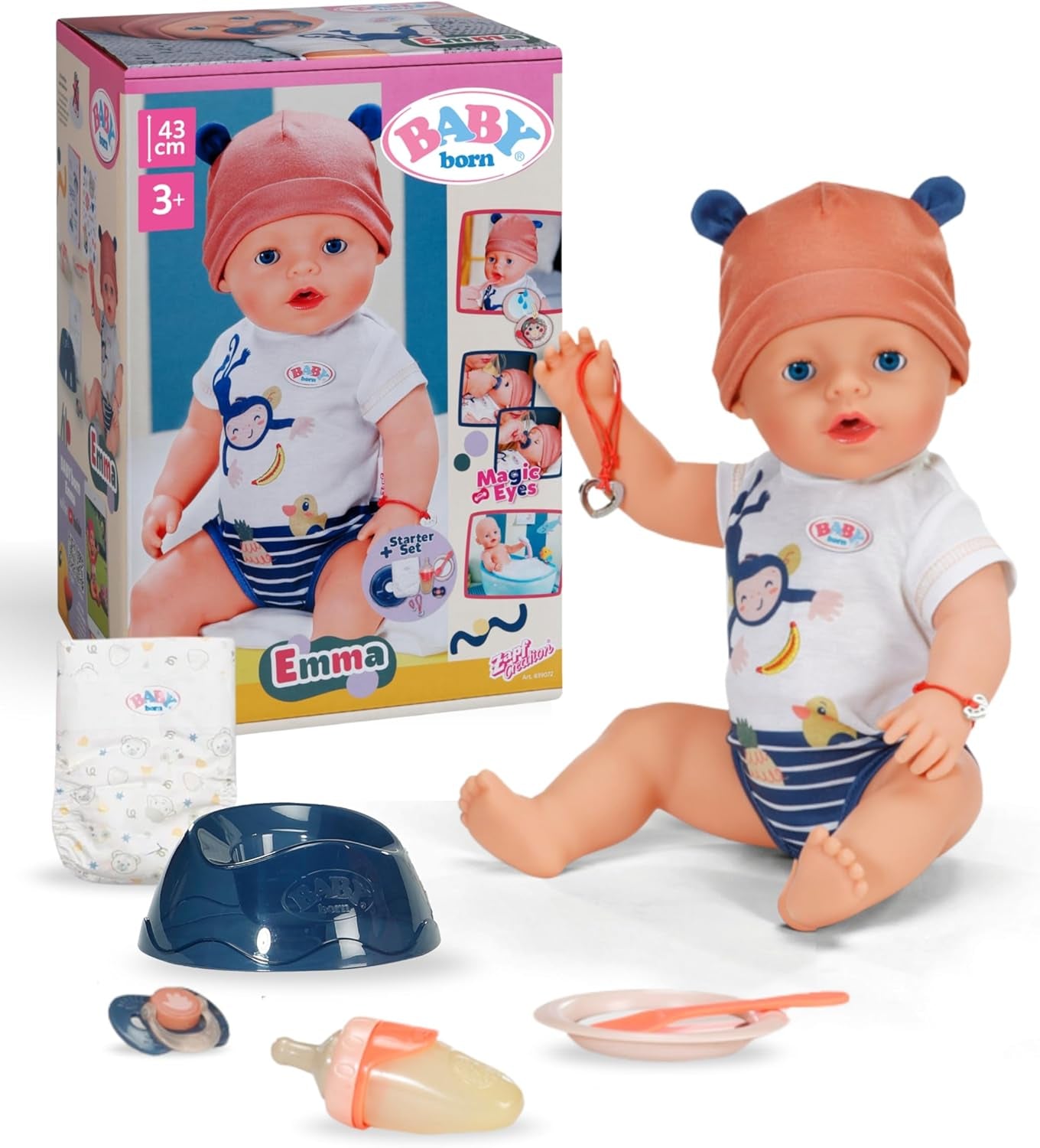 Poupée Baby Born Emma Style Jungle - 43 cm - 10 fonctions dont accessoires et body aux couleurs unisexes - Fonctionne sans piles - Convient aux enfants à partir de 3 ans