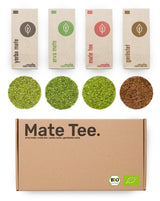 Coffret de dégustation de thé Mate ● 4 variétés de thé Mate biologique ● 100 g chacune Erva Mate + Yerba Mate + Thé vert Mate + Thé Mate torréfié