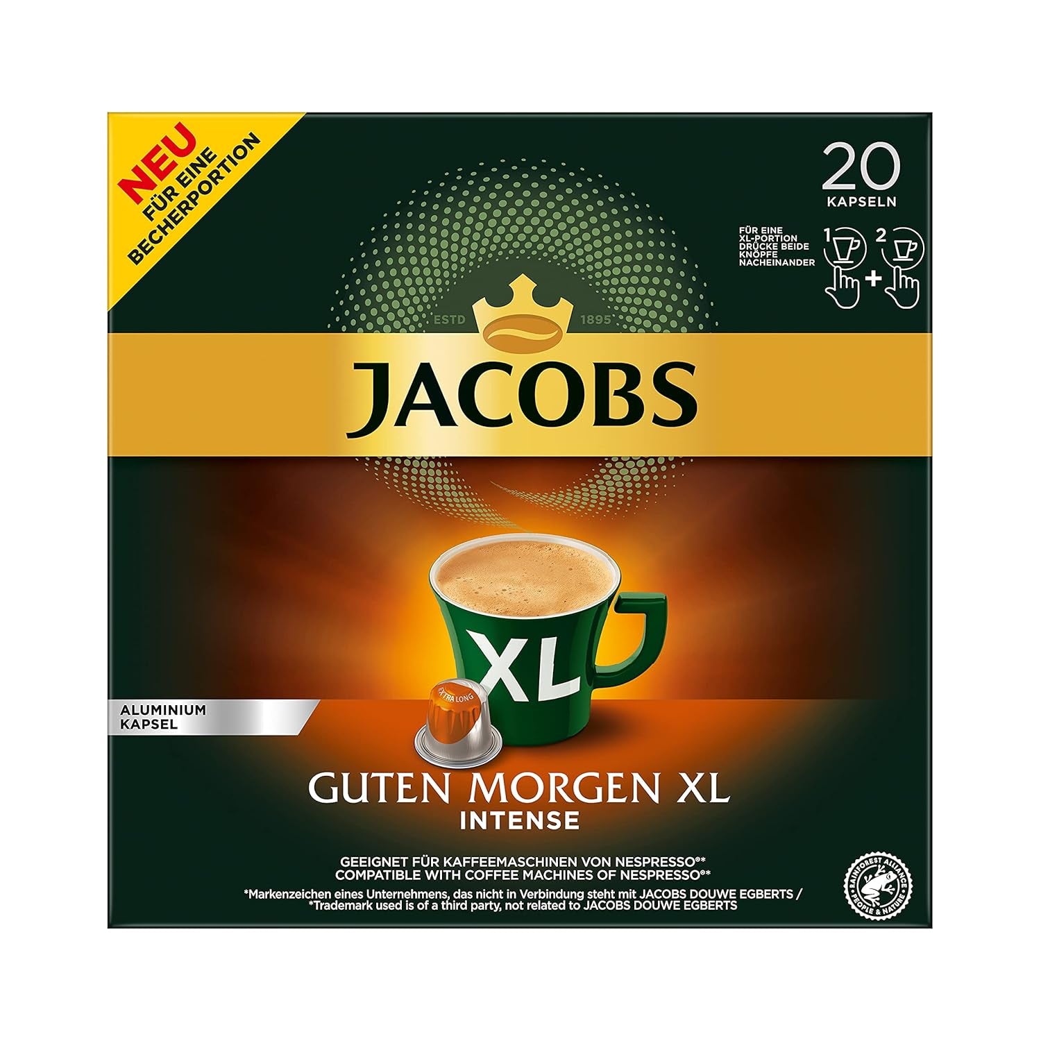 Jacobs Café capsules Guten Morgen XL Intense - 10er Pack (10 x 20 tasses) & Café capsules Espresso Intenso, Intensité 10 sur 12, 200 capsules compatibles Nespresso®*, 10 x 20 tasses