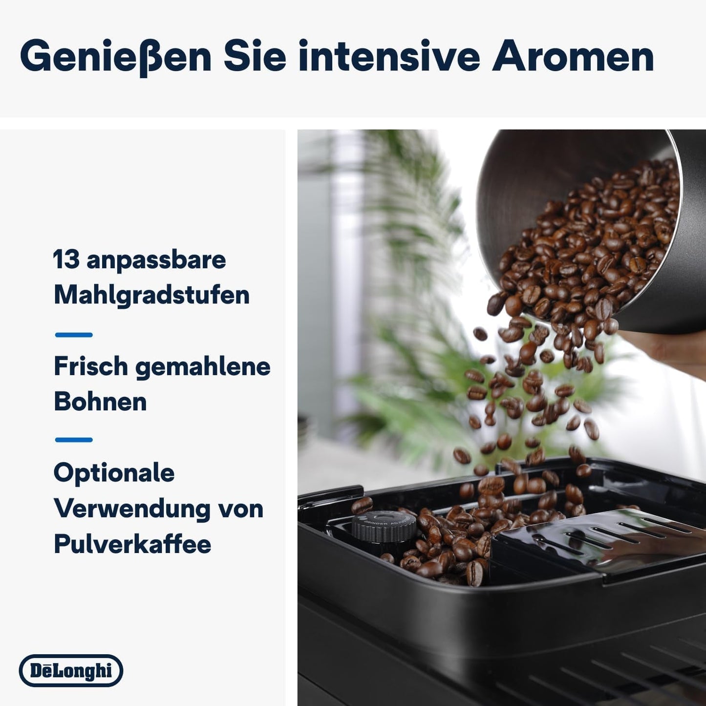 De'Longhi Magnifica Evo Next - Expresso entièrement automatique Perfetto avec mousseur à lait LatteCrema, 13 boissons à une touche, cafetière et cappuccino, écran tactile couleur, titane (ECAM312.80.TB)