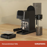 Machine à expresso porte-filtre GRUNDIG KSM 5330 avec réservoir à lait intégré, puissance 1628 W, pression de pompe 15 bar, double buse, écran tactile couleur, BrewSense, CreamyPro, acier inoxydable foncé/noir