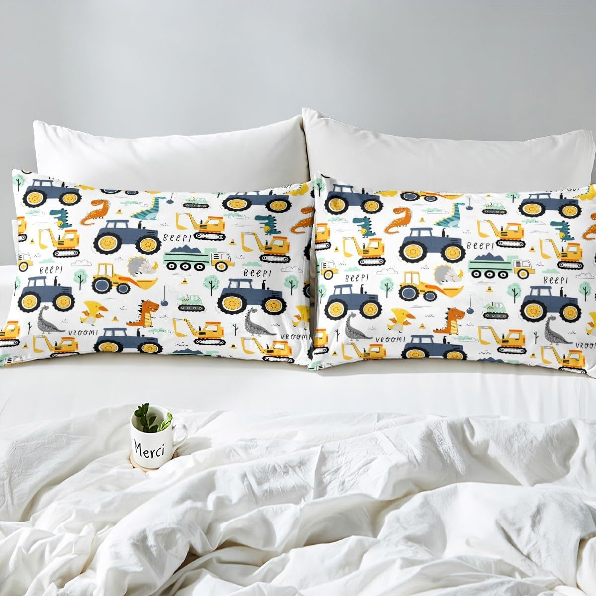 Jungen Cartoon Car Literie Set 135X200,Kinder Bau Fahrzeuge Tröster Abdeckung Für Kind Kleinkind Teens,Dinosaurier Bettbezug,Traktor Maschinerie Bagger Bettdecke Abdeckung,Lkw Autos Bettdecke Naty Shop