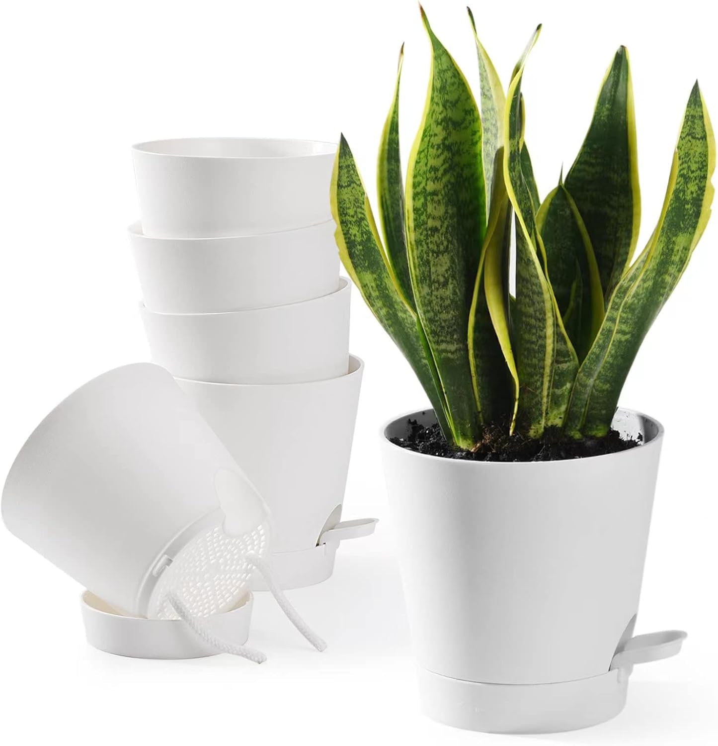 Pot de Fleur 6 Pièces 12,7 cm Jardinière à Arrosage Automatique Pot de Fleur intérieur extérieur à Drainage élevé avec Plateau de réservoir et Bord d'arrosage Jardinière de Jardin Jardin