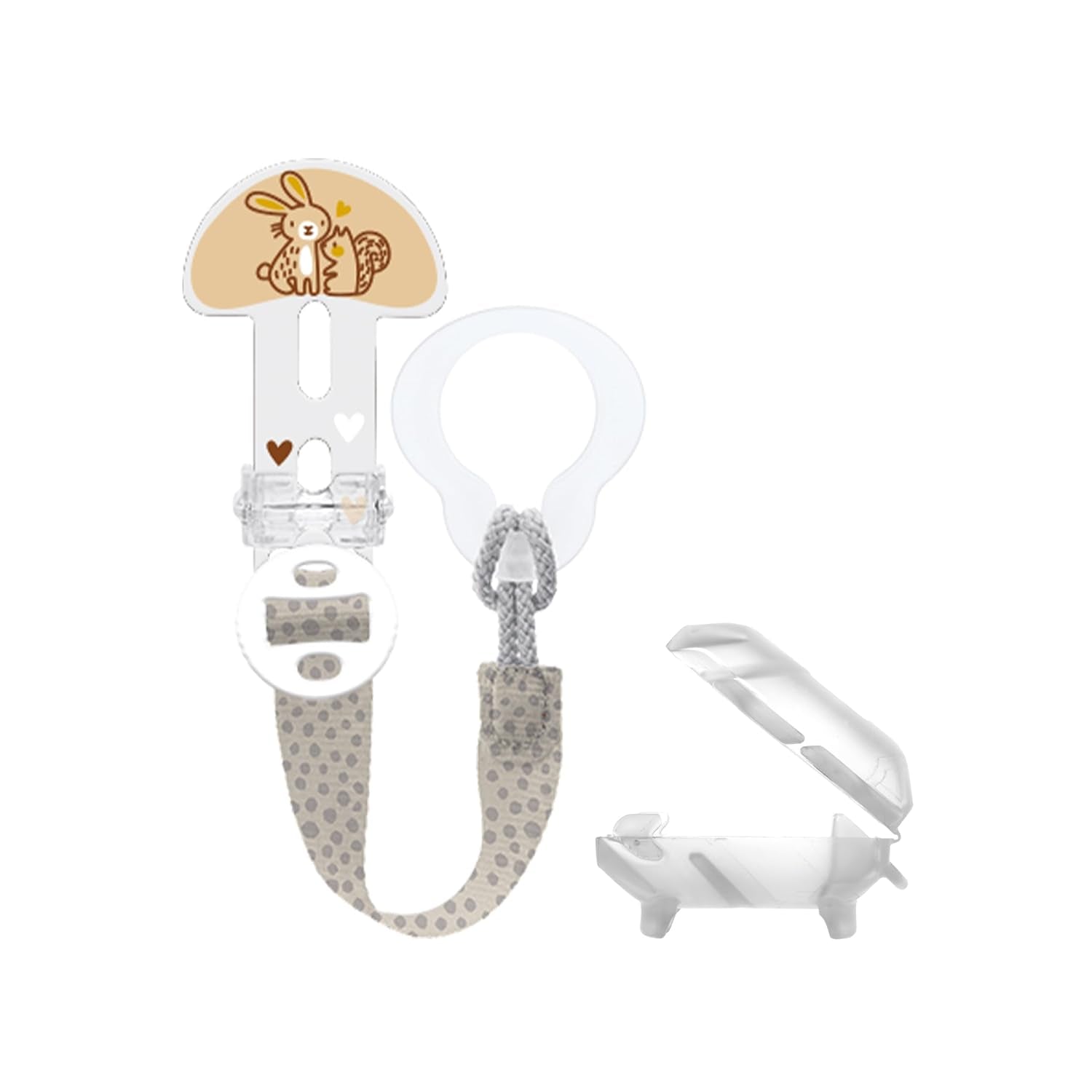 MAMAN Clip-le ! & Cover Attache-tétine avec protège-tétine, Attache-tétine réglable en longueur avec anneau amovible, Convient aux sucettes, anneaux de dentition et jouets, Lapin