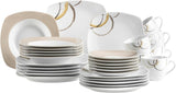 MÄSER Nela service de table combiné, série 30 pièces, service de table carré pour 6 personnes, blanc/marron