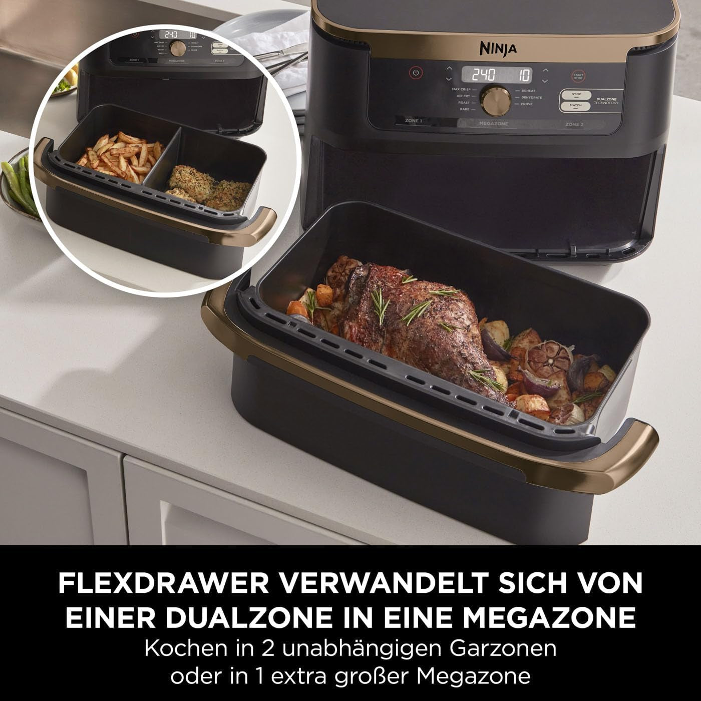 Friteuse à air double zone Ninja Foodi Flexdrawer, appareils électroménagers AF500EUCP Naty Shop