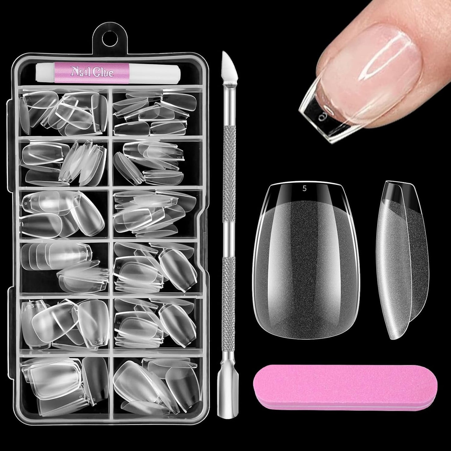 Full Cover Short Nails 120 pièces 12 tailles pointes d'ongles courtes pour ongles en gel colle sur ongles artificiels colle sur ensemble de lime à ongles polisseuse à ongles repousse-cuticules