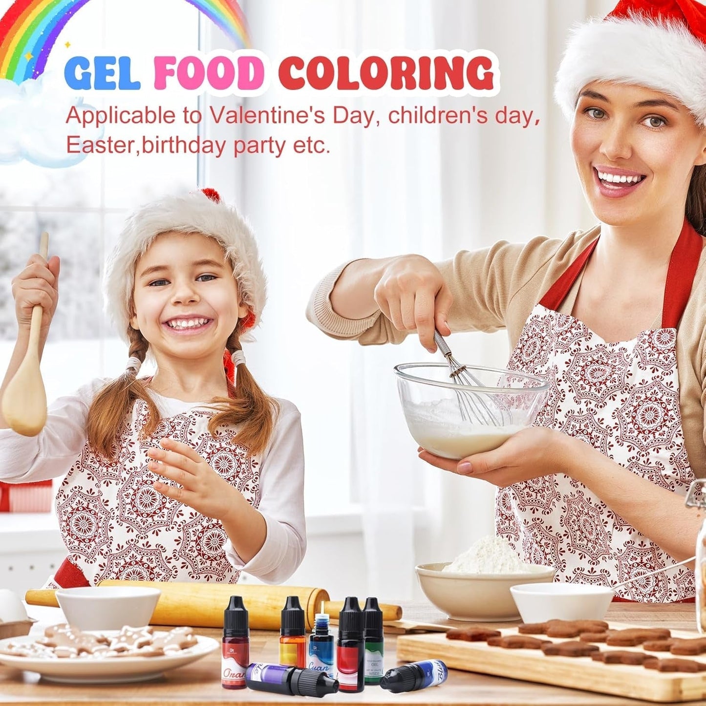 Colorant Alimentaire en Gel - 7 x 15 ml Colorant Alimentaire Concentré Couleur Arc-en-Ciel pour Décoration de Gâteaux, Cuisson, Biscuits, Macarons - Colorant Alimentaire Sans Sucre pour Boissons, Décoration de Gâteaux, Slime DIY
