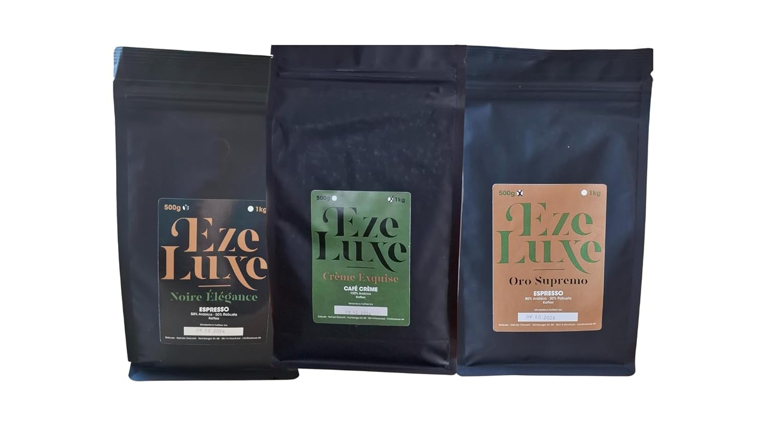 Café Espresso Noire Elégance 500g – 50% Arabica et 50% Robusta du Brésil et d'Inde – torréfaction moyenne, forte et crémeuse au chocolat noir – intensité 8 – incl. machine à expresso gratuite